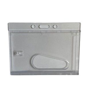 25 Heavy Duty HORIZONTAL ID Badge Holders - Rigid Clear Plastic W/ Lanyard Slots